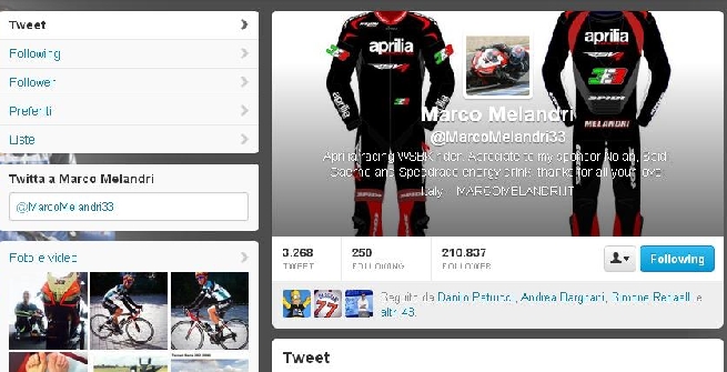 La pagina Twitter di Melandri La pagina Twitter di Melandri