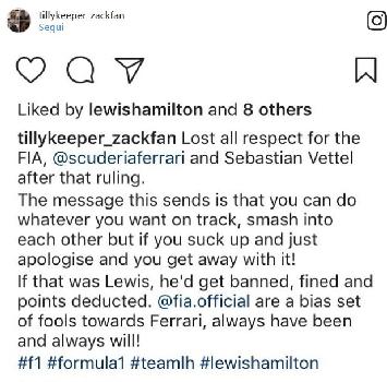 F1, un tifoso di Hamilton attacca la "grazia" a Vettel: l'inglese mette "like"