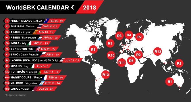 Superbike, 13 round nel 2018: ecco il calendario provvisorio