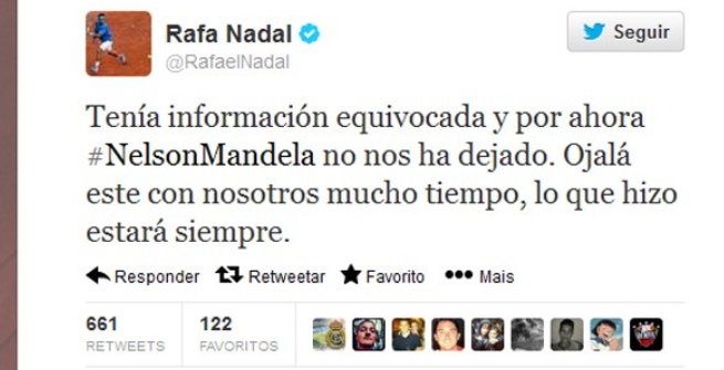 Gaffe Nadal, addio a Mandela via Twitter Gaffe Nadal, addio a Mandela via Twitter