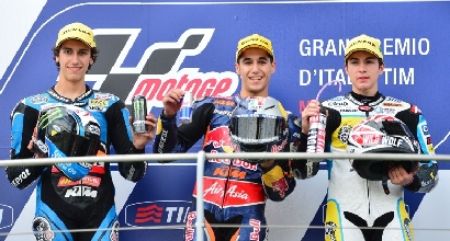 Il podio della Moto3 (Afp) Il podio della Moto3 (Afp)
