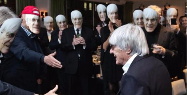 F1, festa a sorpresa per Ecclestone: tutti con la maschera di Bernie