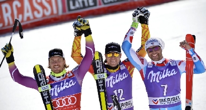 Il podio di Meribel (Afp) Il podio di Meribel (Afp)