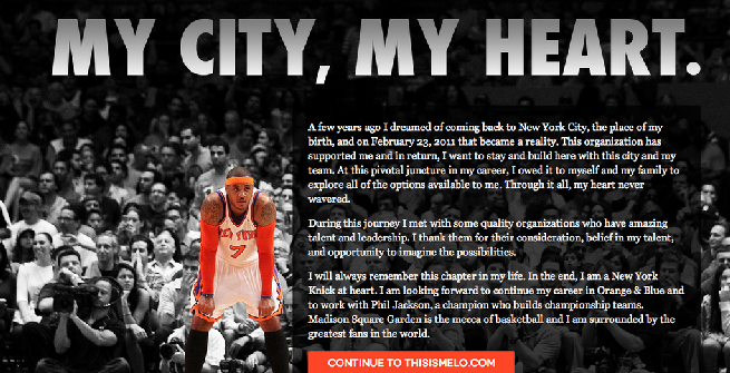 Nba, Carmelo Anthony ha scelto di rimanere a New York Nba, Carmelo Anthony ha scelto di rimanere a New York