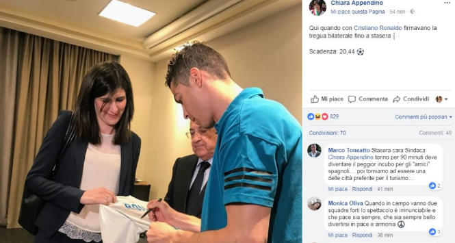 Il Real dalla sindaca di Torino, Chiara Appendino: "Firmata la tregua bilaterale"