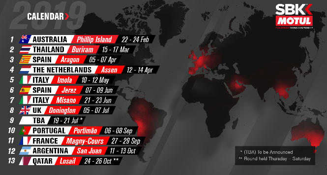 Superbike, svelato il calendario provvisorio: 13 round