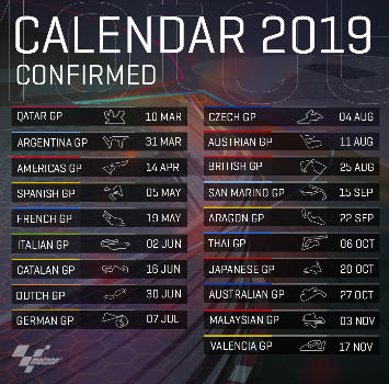 MotoGP, ufficializzato il calendario 2019