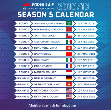 Formula E, ecco il calendario: 13 E-Prix nel 2019