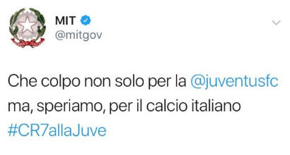 CR7 alla Juve, il Ministero dei Trasporti twitta: "Che colpo"